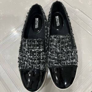 MICHAEL Michael Kors Black and White Tweed Slip-Ons